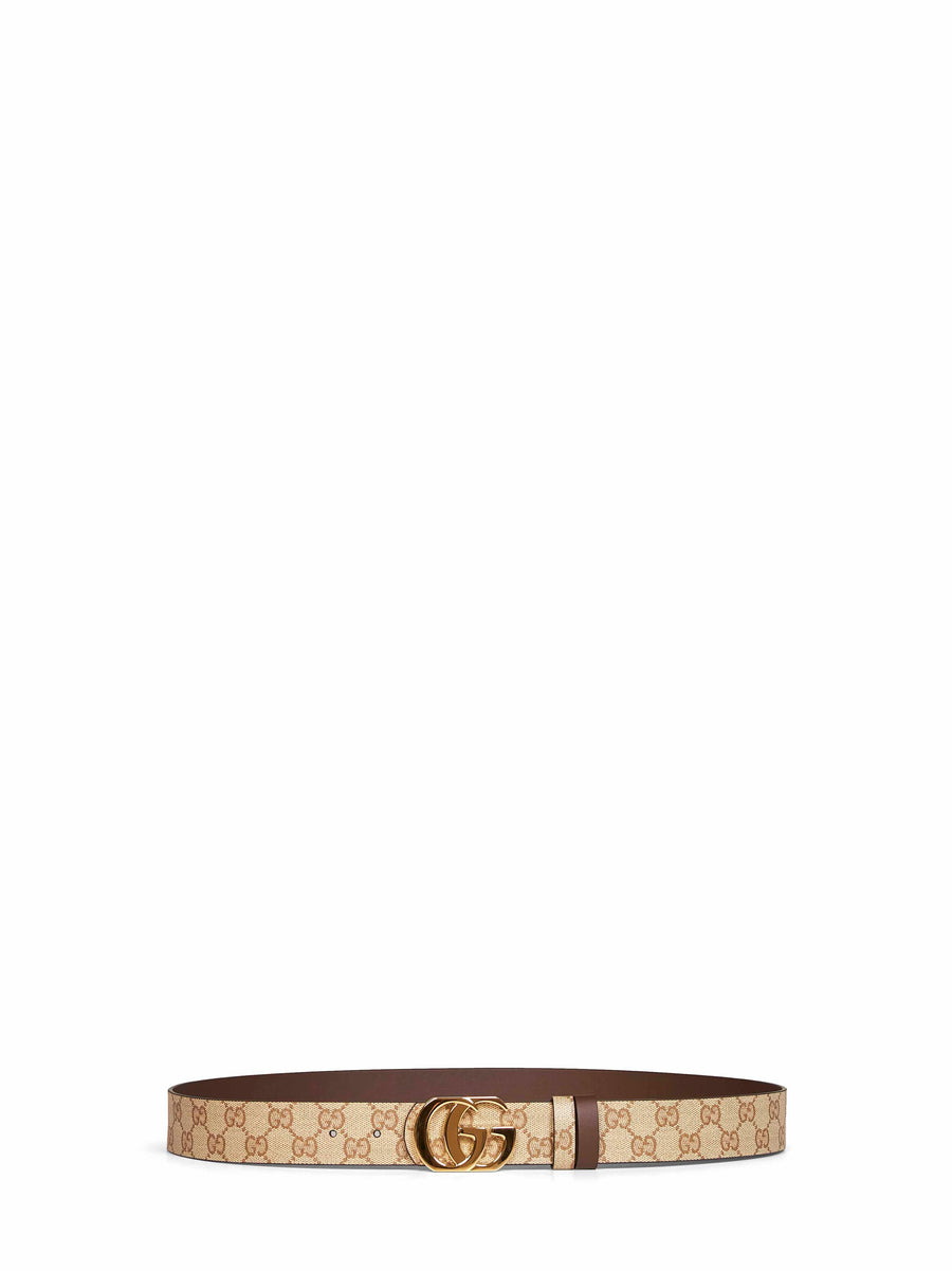 Gucci Reversible Canvas And Leather Belt — Beige Fabric Calf