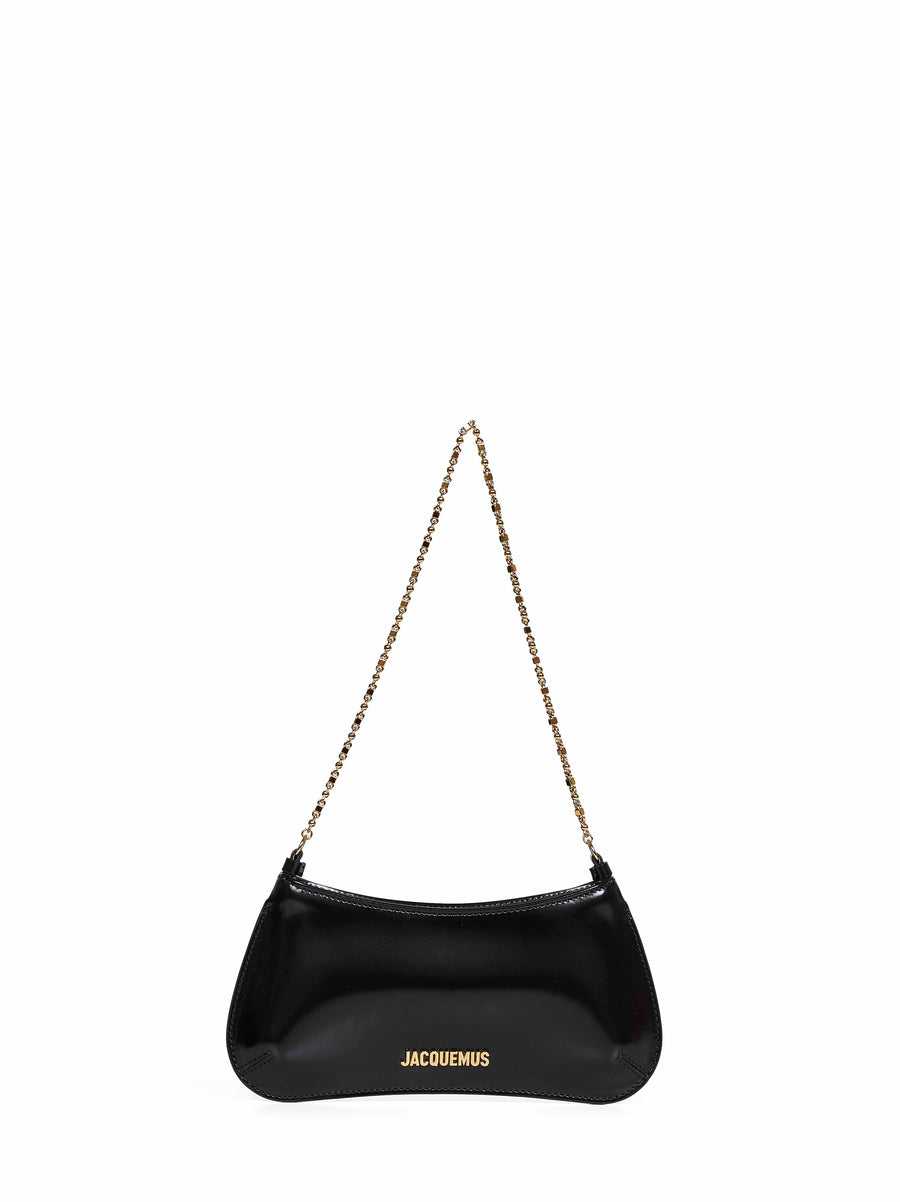Jacquemus Small Bisou Chaine Shoulder Bag — Black Calf Leather