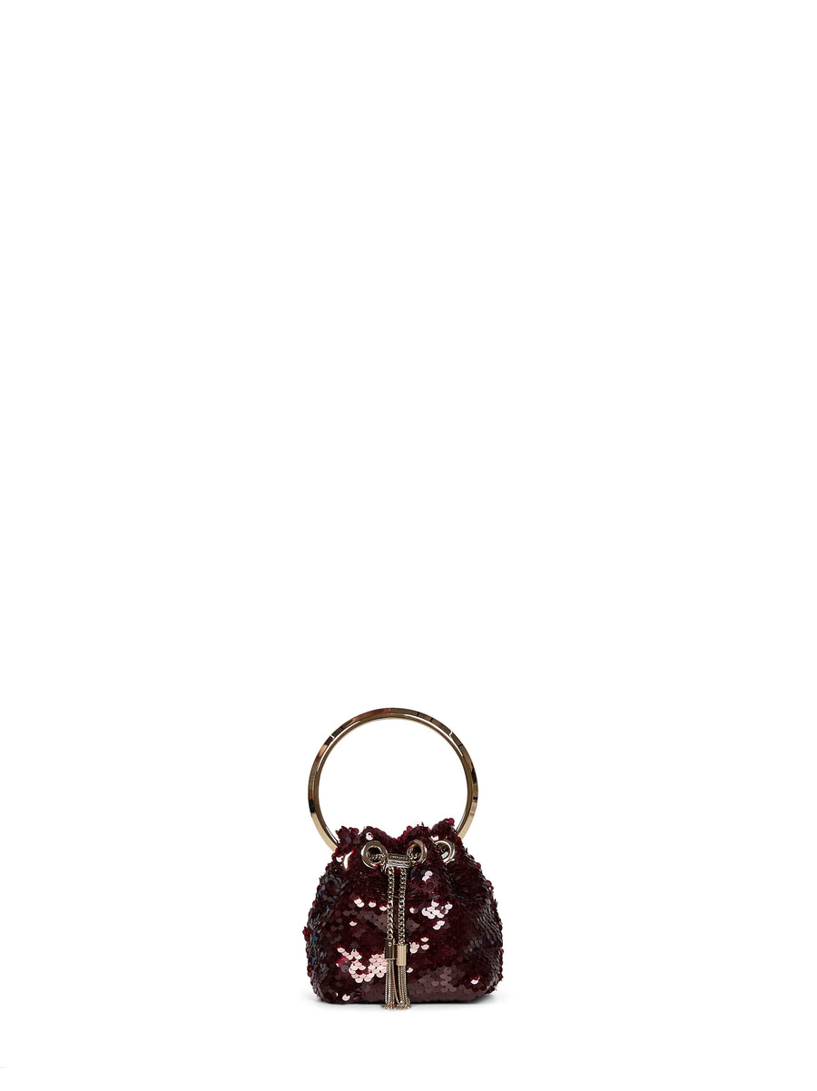 Jimmy Choo Sequin-Embellished Mini Bag — Burgundy Polyester