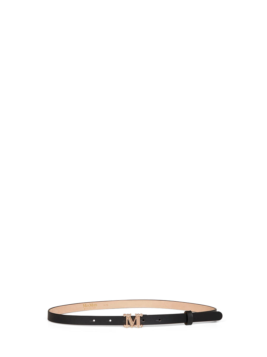 Max Mara Calf Leather With M Monogram Buckle Belt — Gray Polyamide