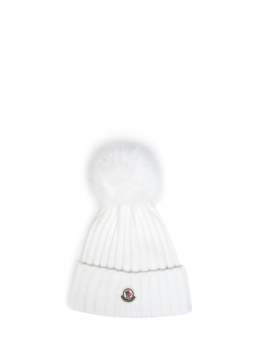 Moncler L20933b00039m1131034 Virgin Wool Ribbed Knit Beanie — White Beanies