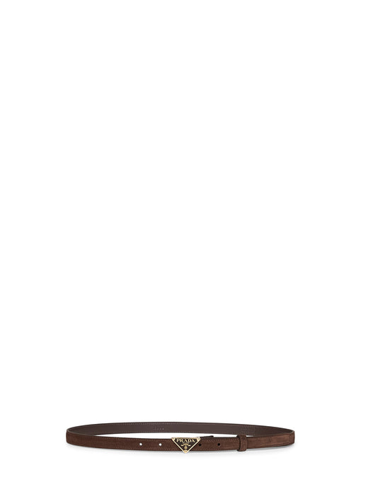 Prada Enamelled Triangular Buckle Belt — Brown Calf Leather