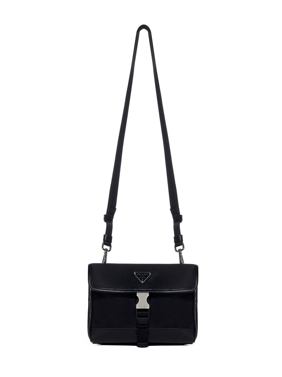 Prada Saffiano Leather With Shoulder Strap Wallet — Black Calf & Cardholders