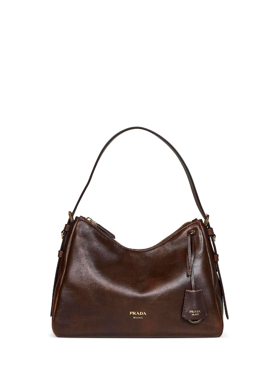 Prada Explore Shoulder Bag — Brown Calf Leather