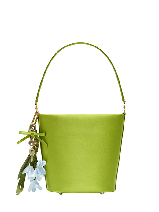 Self-Portrait Satin With Charms Bucket Bag — Green Polyester