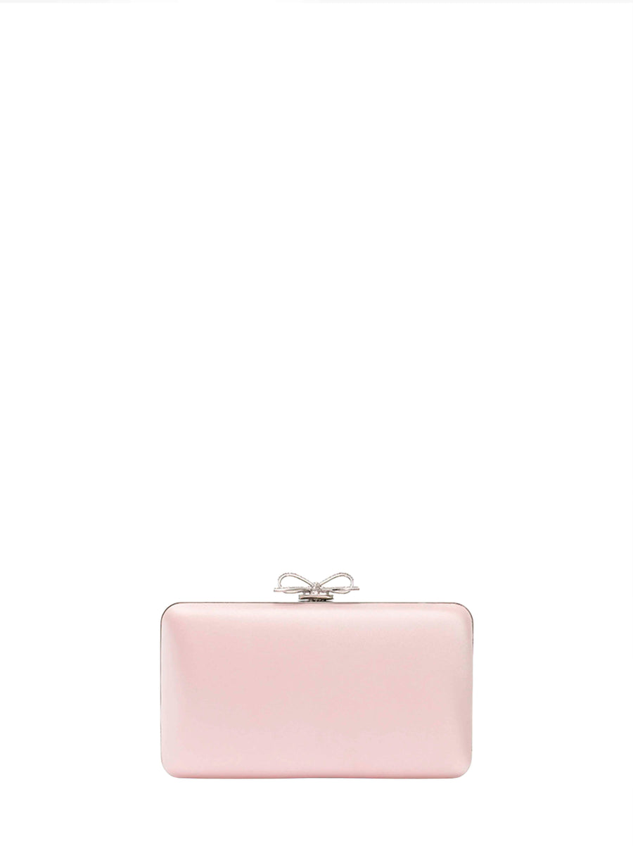Self-Portrait Crystal Pavé Bow Clutch — Pink Polyester