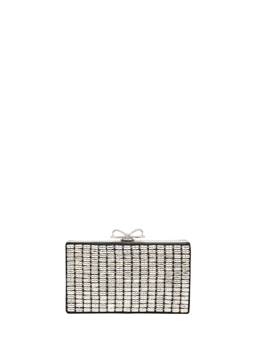 Self-Portrait Crystal-Embellished Clutch — Silver Polyester
