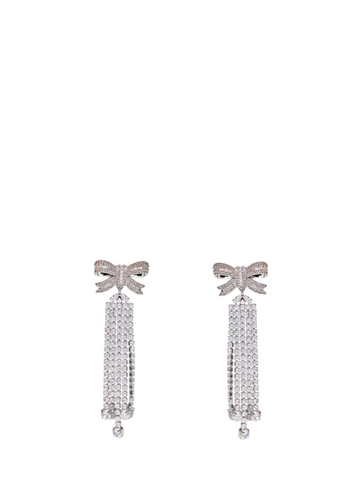 Self-Portrait Crystal Bow Drop Earrings — Silver Brass