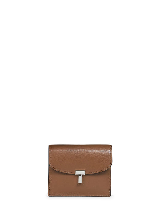 Toteme T-Lock Closure Card Holder — Brown Calf Leather Wallets & Purses
