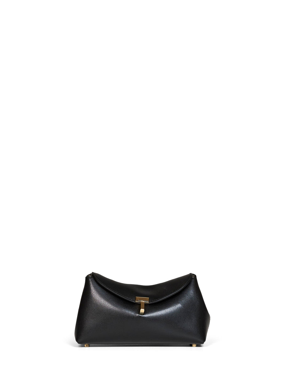 Toteme T-Lock Clutch — Black Calf Leather