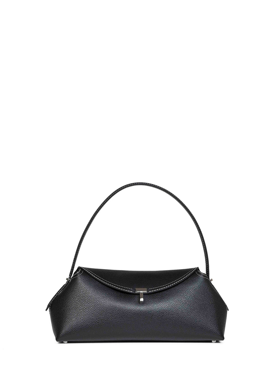 Toteme Twist-Lock Grained Calf Leather Shoulder Bag — Black