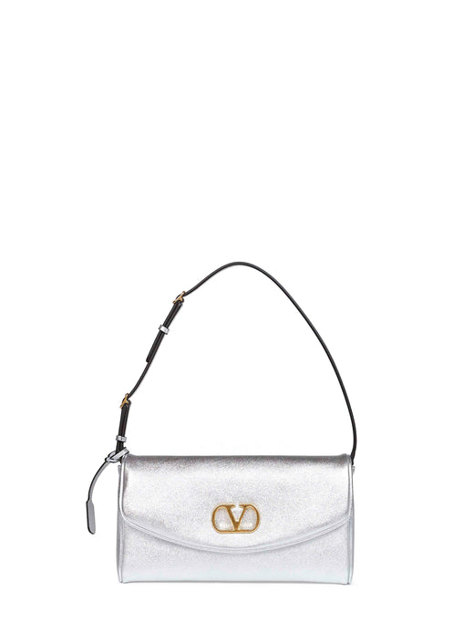 Valentino Garavani Devain Shoulder Bag — Silver Calf Leather