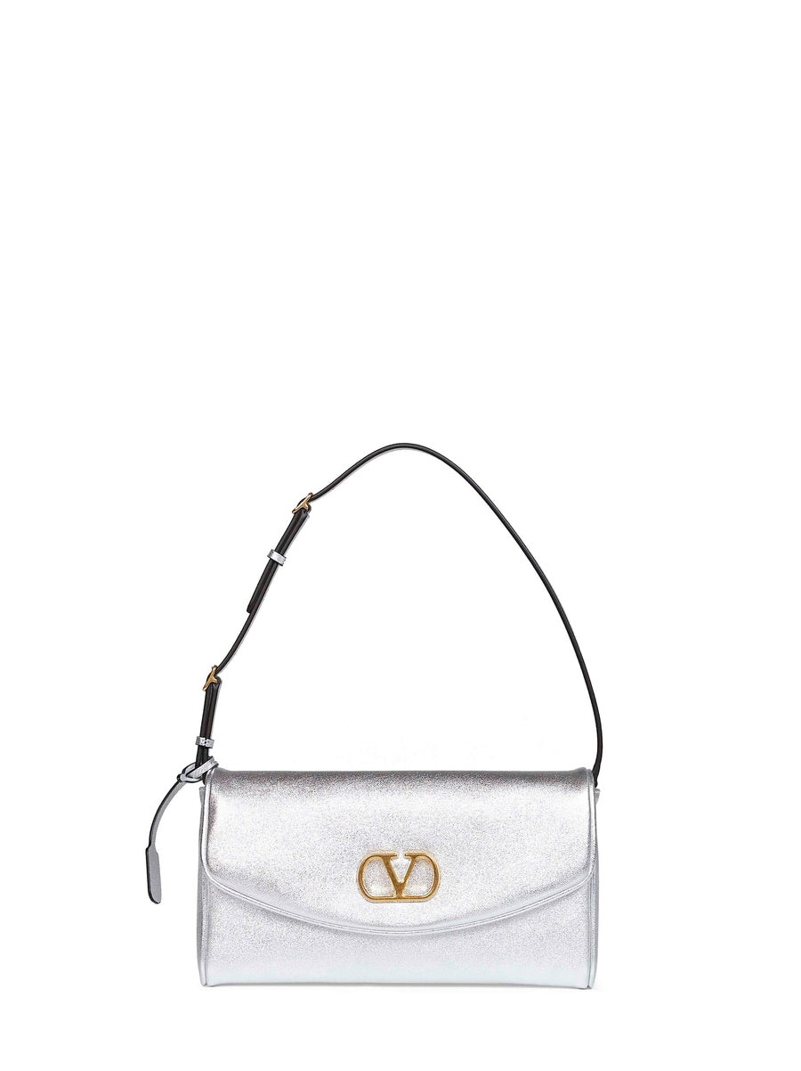 Valentino Garavani Devain Shoulder Bag — Silver Calf Leather