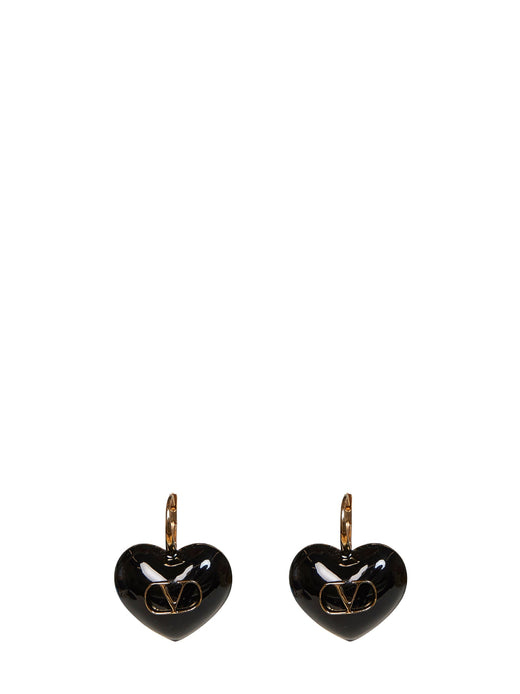 Valentino Garavani Vlogo Heart Enamel Earrings — Black Metal/enamel