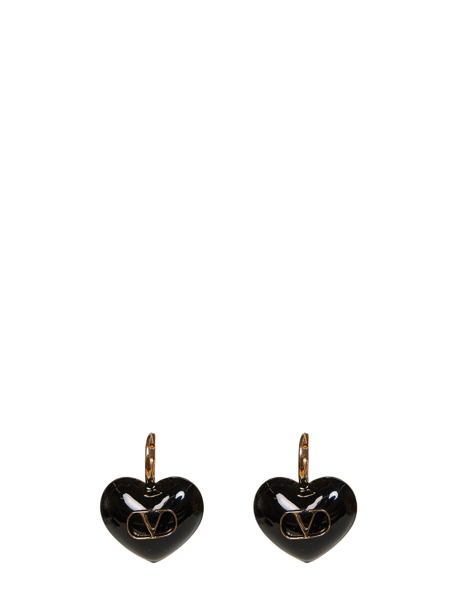 Valentino Garavani Vlogo Heart Enamel Earrings — Black Metal/enamel