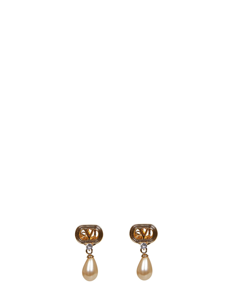 Valentino Garavani Pearl And Crystal Earrings — Gold Brass