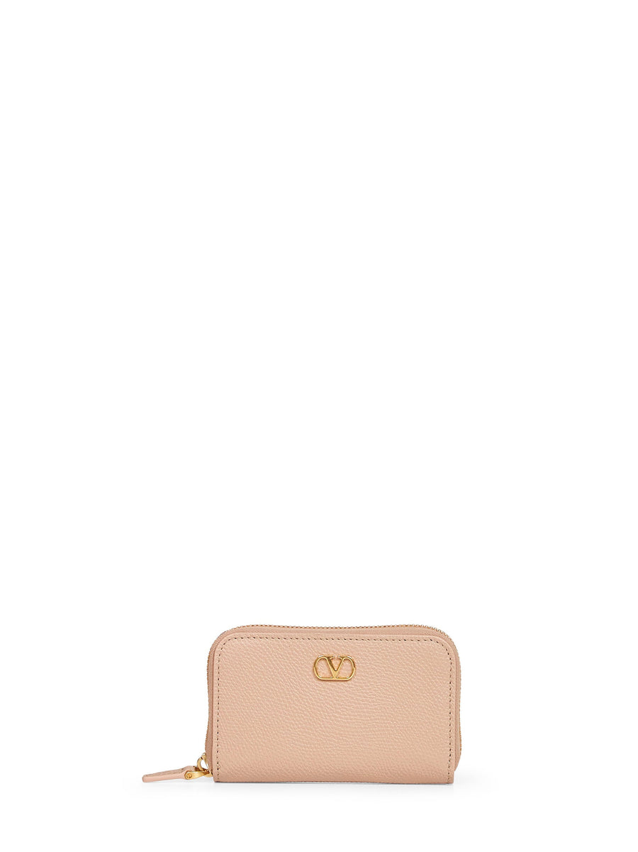 Valentino Garavani Vlogo Signature Grained Calf Wallet — Beige Leather & Purses