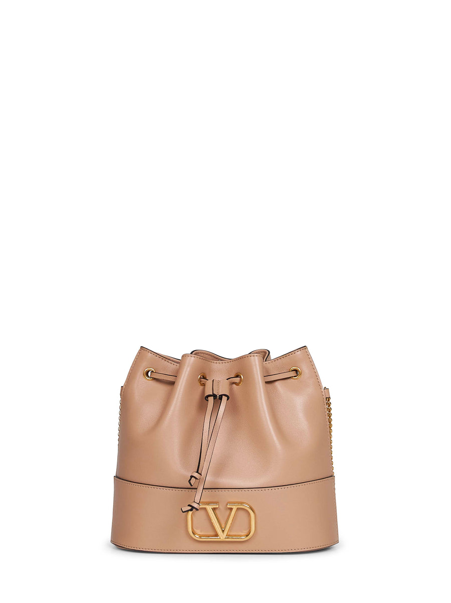 Valentino Garavani Vlogo Signature Bucket Bag — Beige Lambskin
