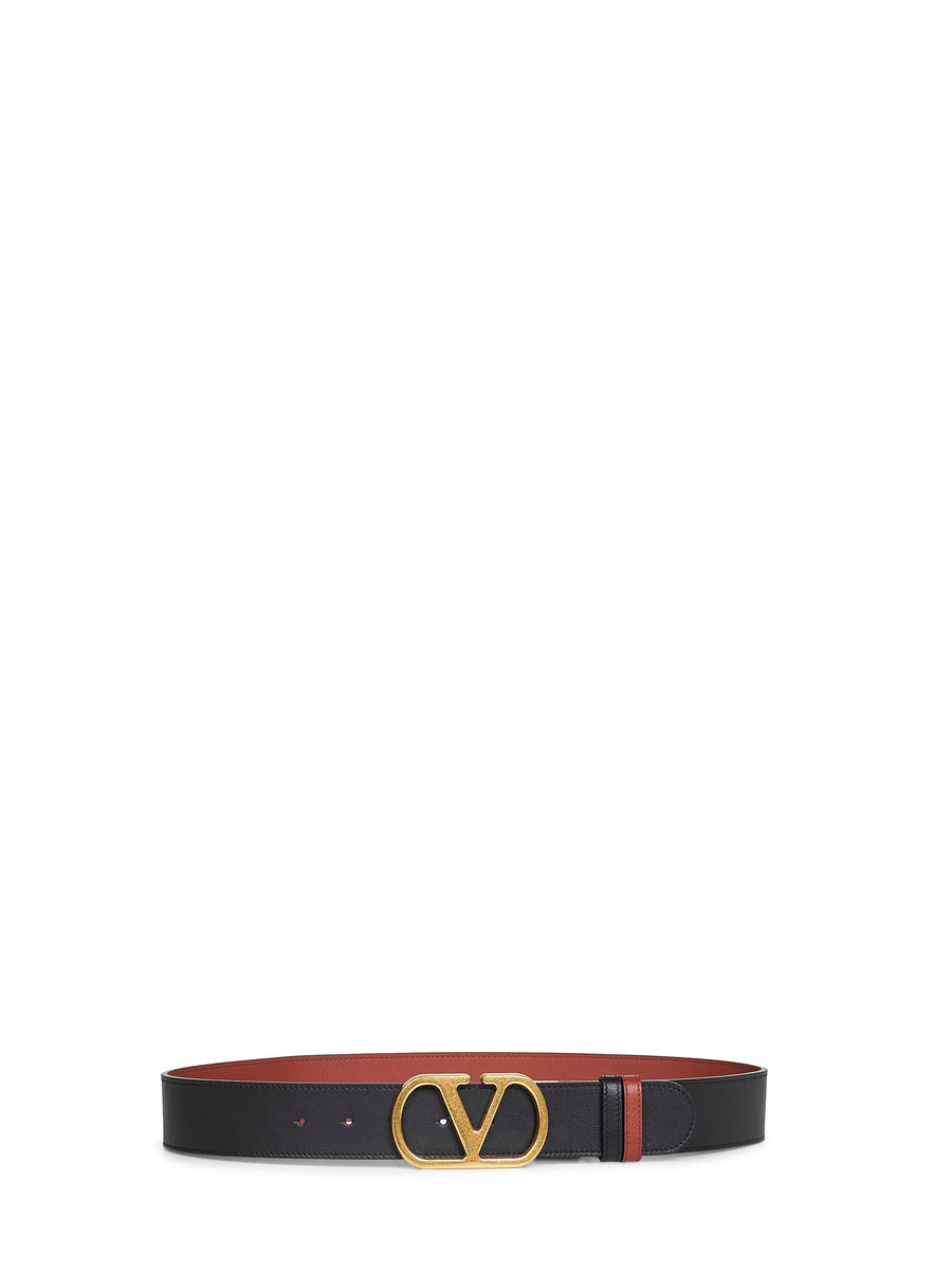Valentino Garavani Reversible Vlogo Signature Leather Belt — Black Calf