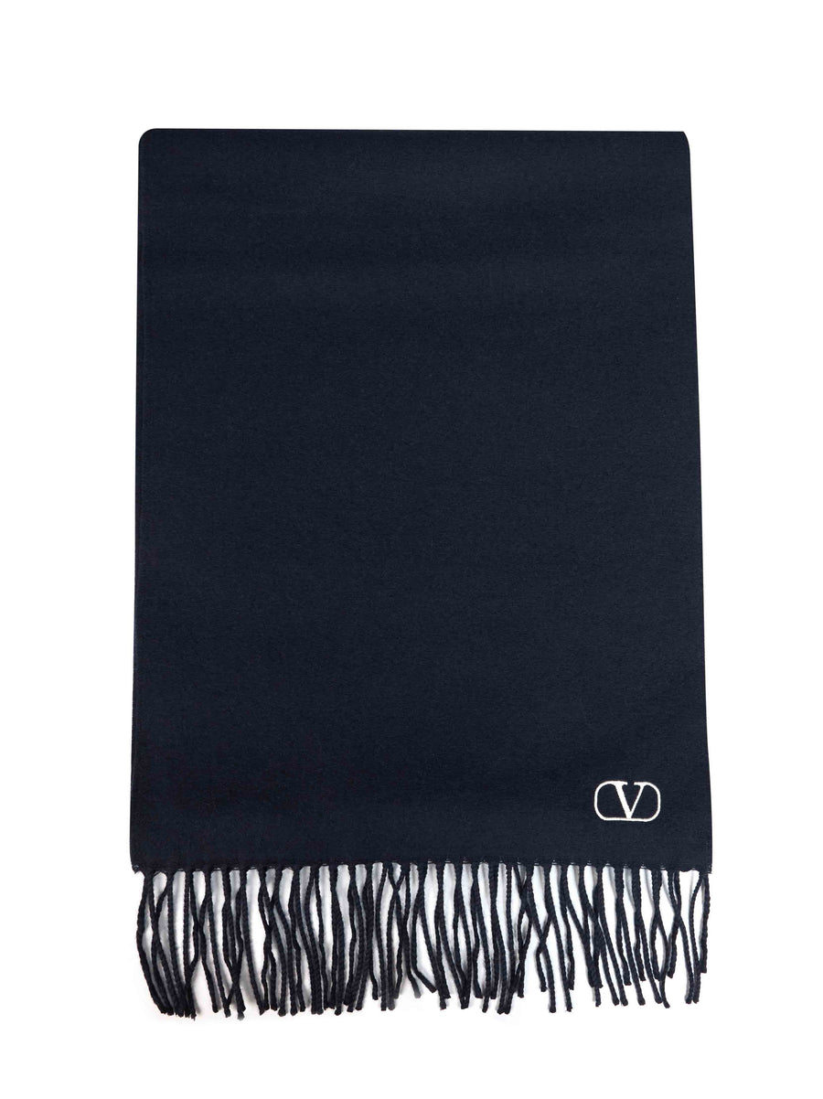 Valentino Garavani Vlogo Signature Virgin Wool Scarf — Navy Scarfs