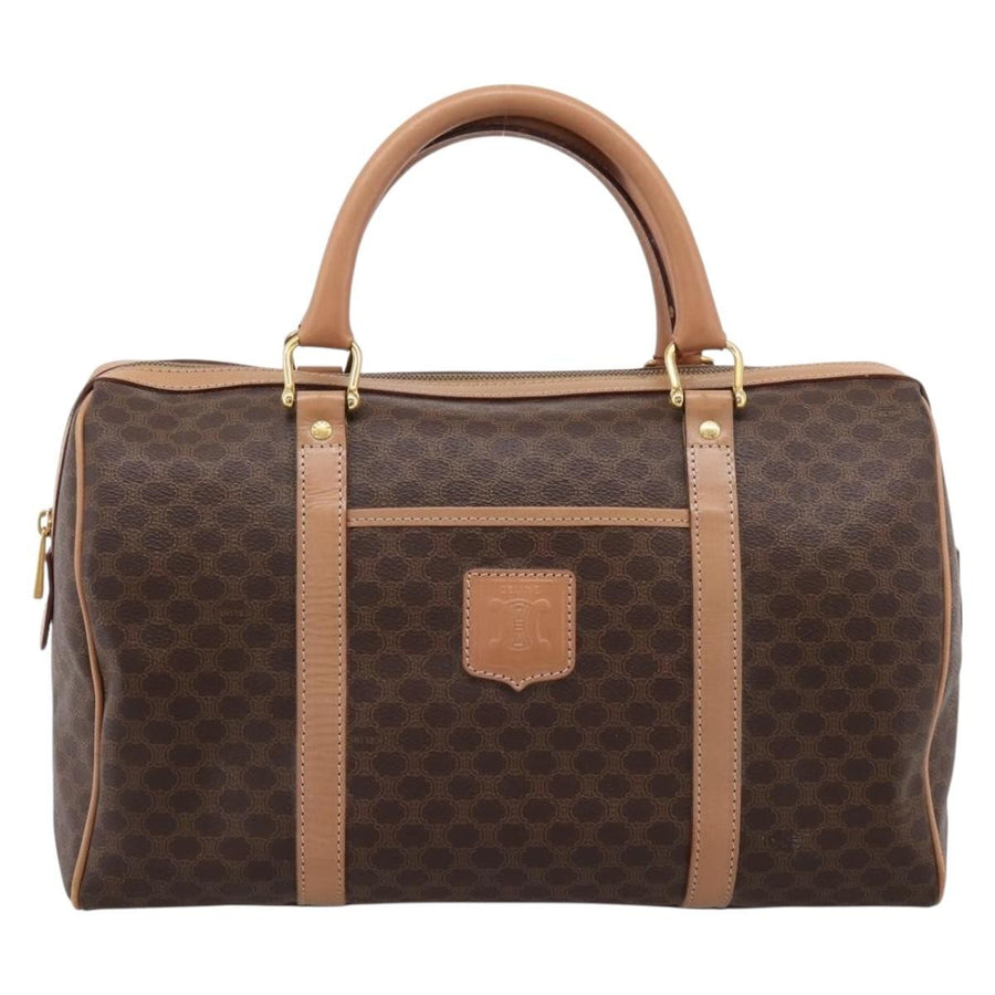 Celine Vintage Macadam Boston Canvas And Leather Brown Pvc Bag