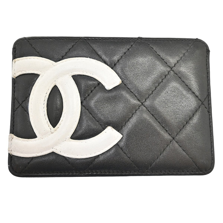 Chanel Cambon Card Holder Quilted Lambskin Black Leather Accessory