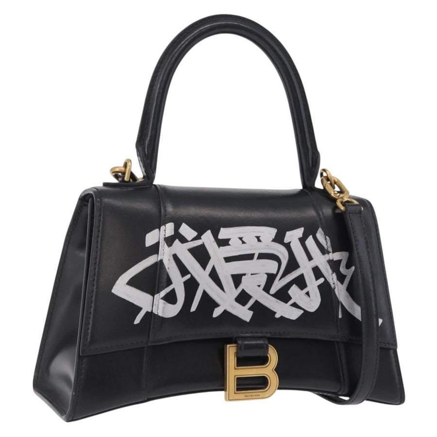 Balenciaga Graffiti Hourglass Top Handle Leather Black Bag