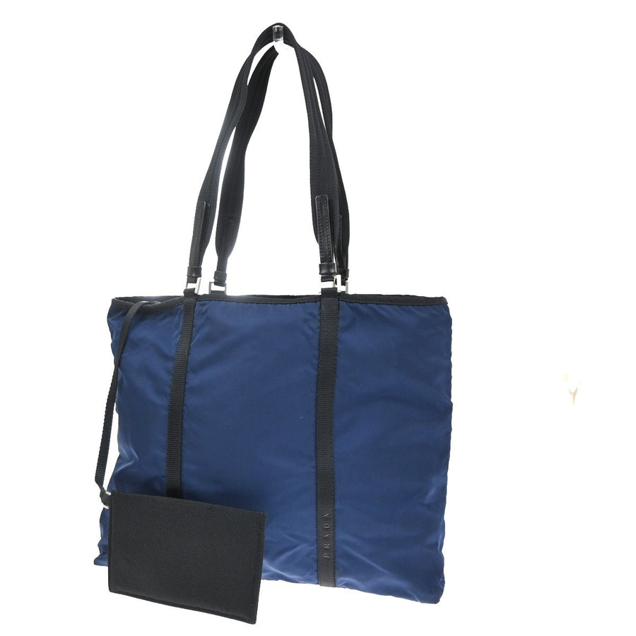 Prada Shoulder Canvas And Leather Blue Nylon Bag