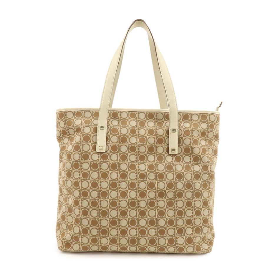 Salvatore Ferragamo Gancini Canvas And Leather Beige Bag