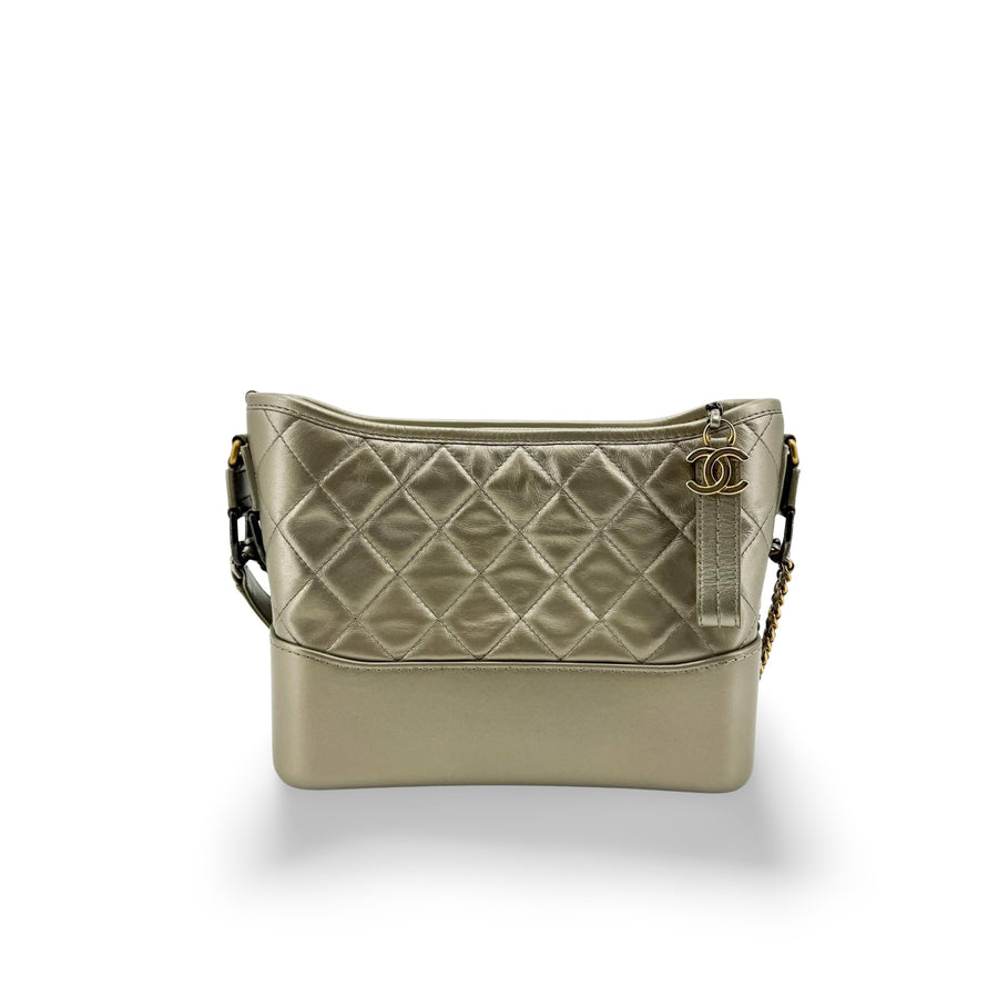 Chanel Gabrielle Quilted Aged Calfskin Gold Leather Bag