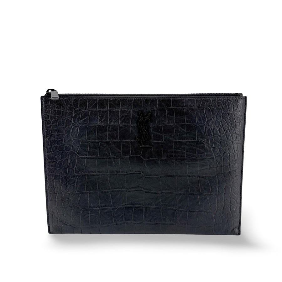 Saint Laurent Classic Monogram Card Holder Crocodile Embossed Leather Black Crocodile_skin Accessory