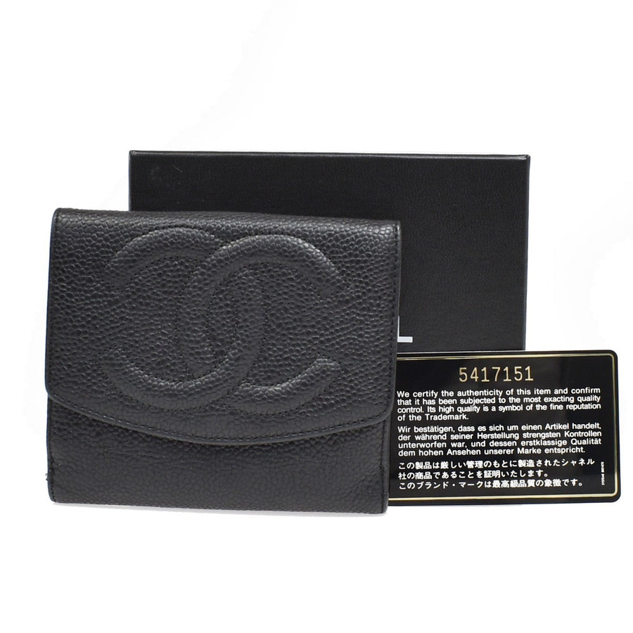 Chanel Vintage Timeless Bifold Caviar Black Leather Accessory