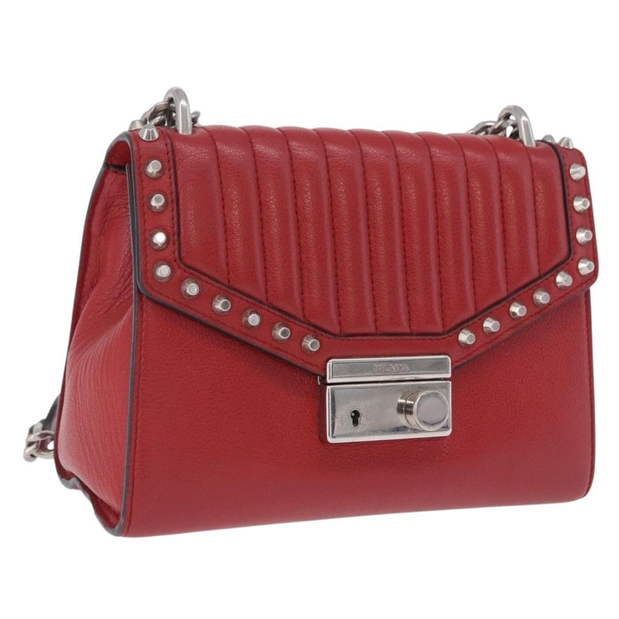 Prada Sound Studded Quilted Leather Red Bag