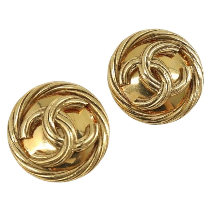 Chanel Cc Round Stud Metal Gold Bijoux