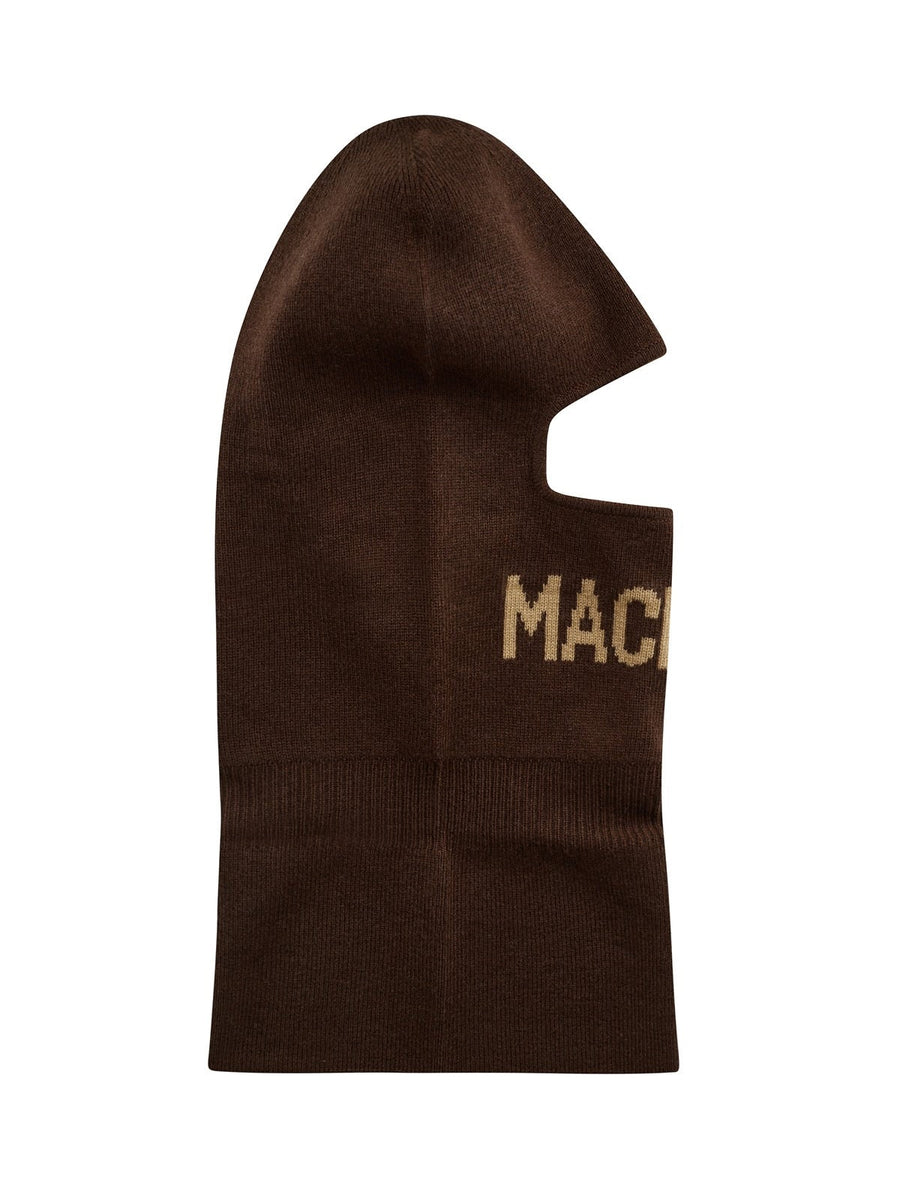 Mackage Balacoffee Logo-Jacquard Balaclava — Brown Merino Wool Beanies
