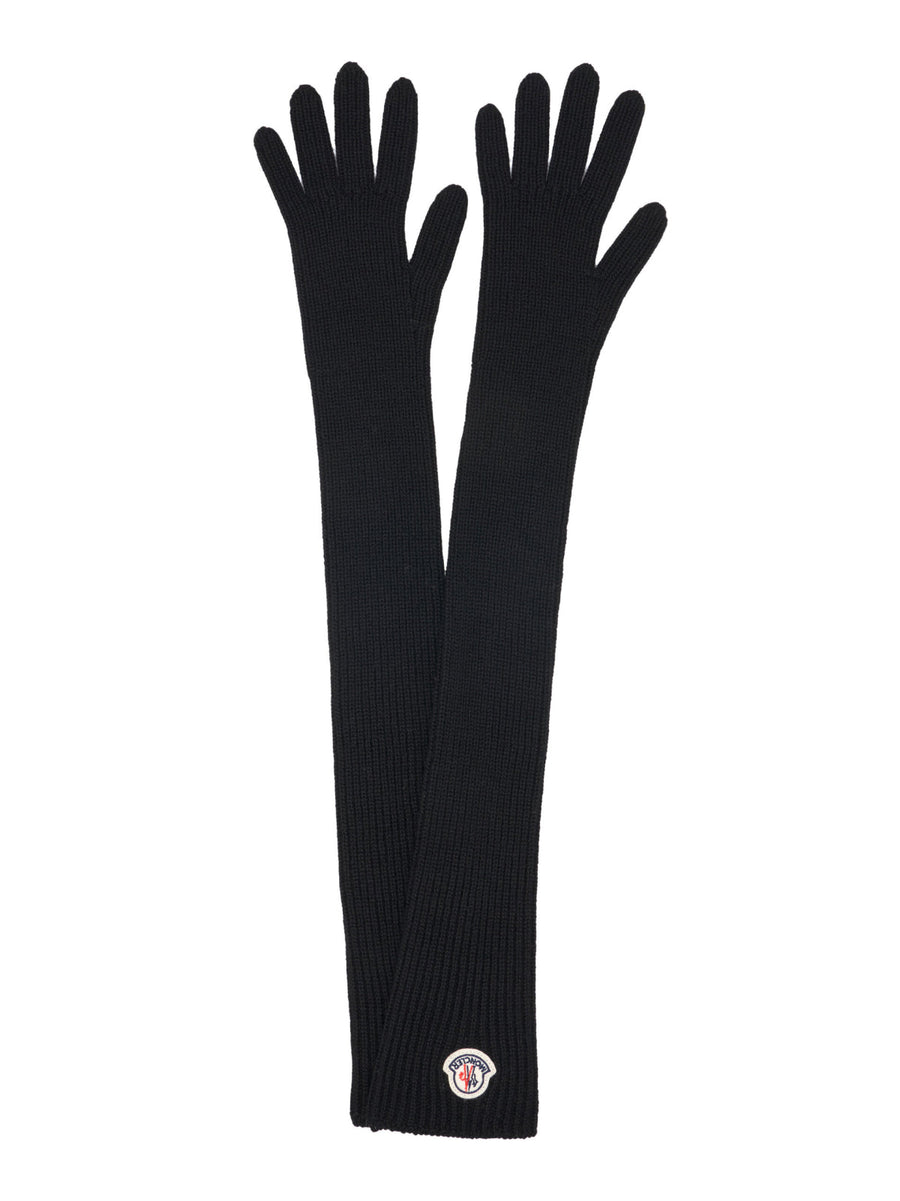 Moncler Logo Patch Virgin Wool Gloves — Black