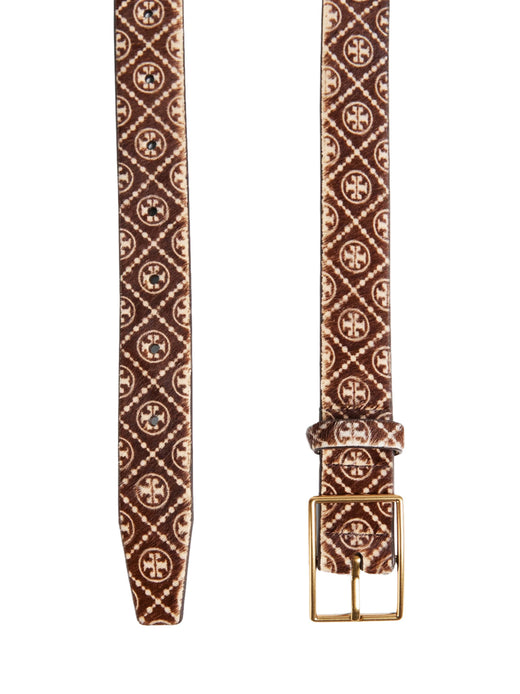 Tory Burch T Monogram Haircalf Belt — Brown Calf Hair