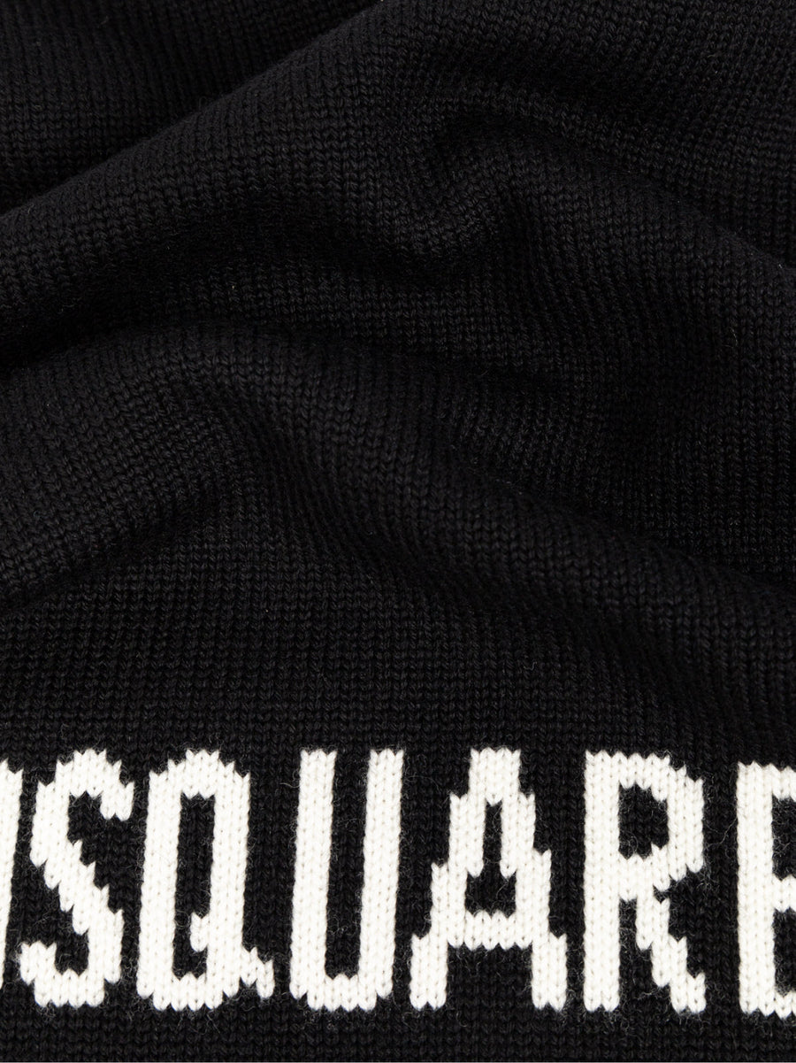 Dsquared2 Logo Intarsia Knit Wool Scarf — Black Scarfs