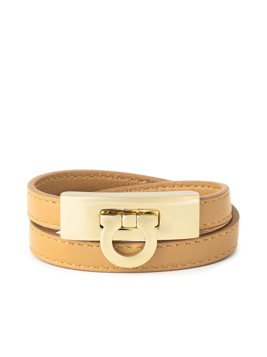 Ferragamo Hug Gancini Belt — Beige Leather