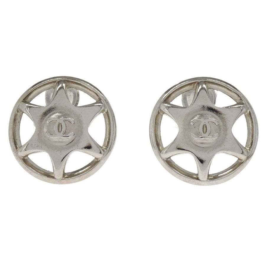 Chanel Vintage Cut-Out Cc Clip-On Metal Silver Silver_plated Bijoux