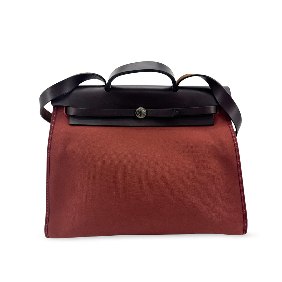 Hermes Herbag Zip Leather And Toile Brown Canvas Bag