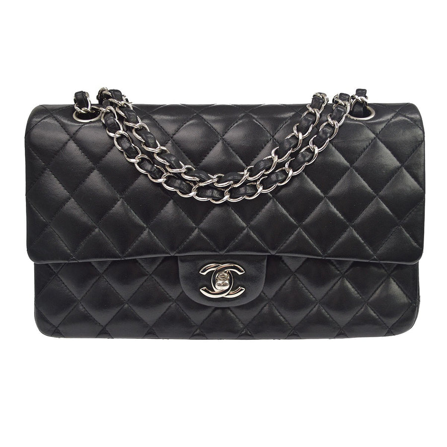 Chanel Classic Timeless Double Flap Quilted Lambskin Black Leather Bag