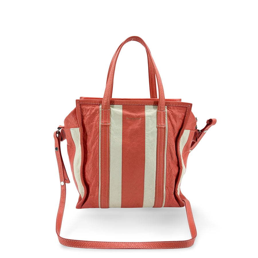Balenciaga Bazar Striped Leather White Bag