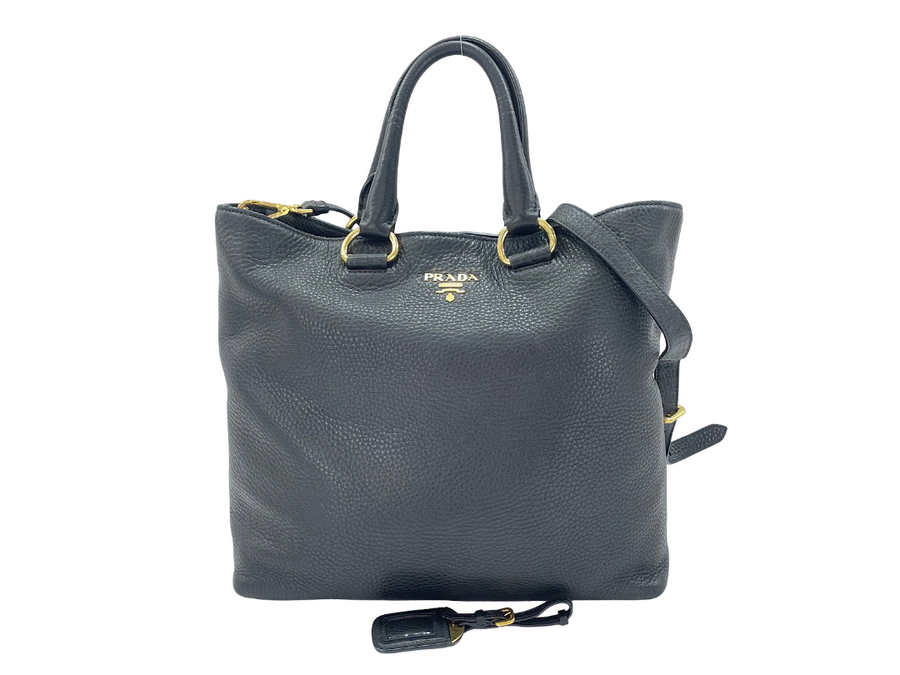 Prada Vitello Daino Convertible Tote Gray Leather