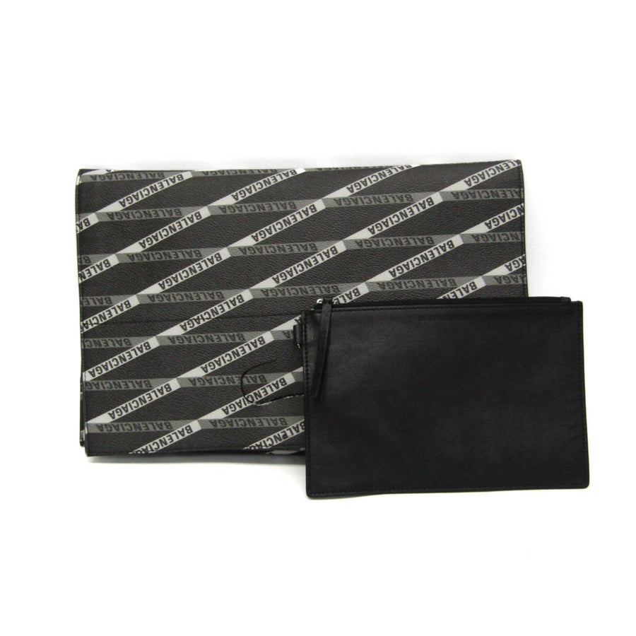 Balenciaga Fold Over Monogram Printed Leather Black Bag