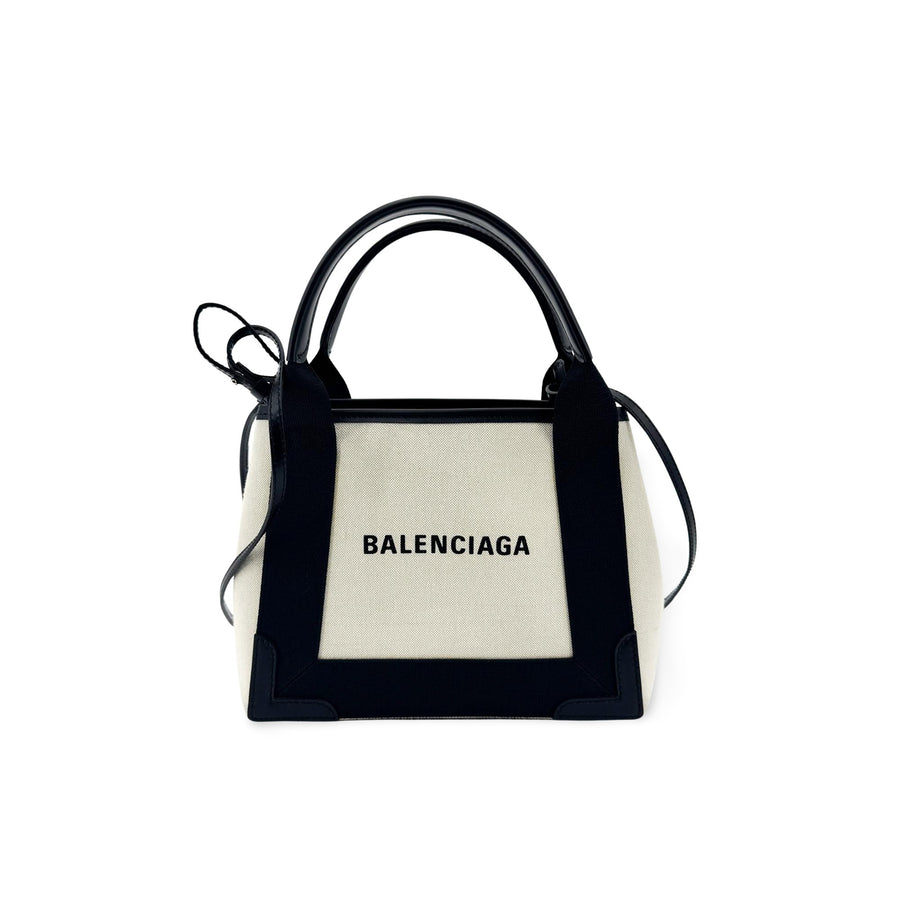 Balenciaga Navy Cabas Canvas With Leather Black Bag