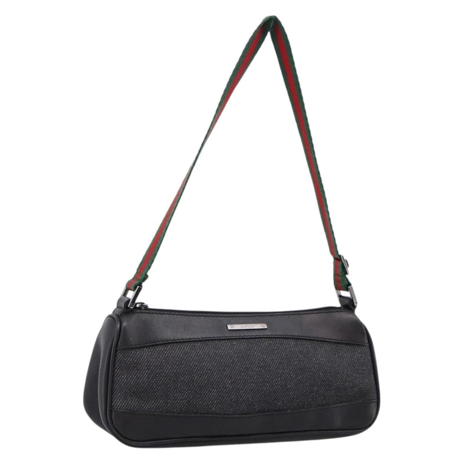 Gucci Web Sherry Line Accessory Pouch Denim & Leather Black Canvas