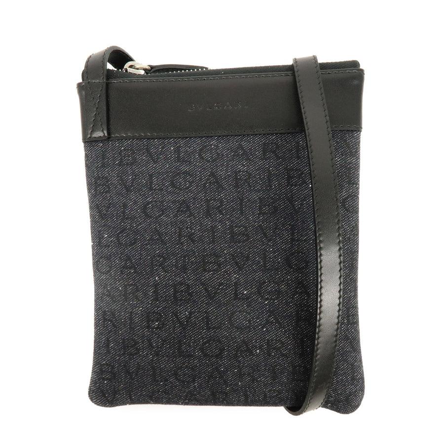 Bvlgari Logomania Canvas With Leather Black Denim_jeans Bag