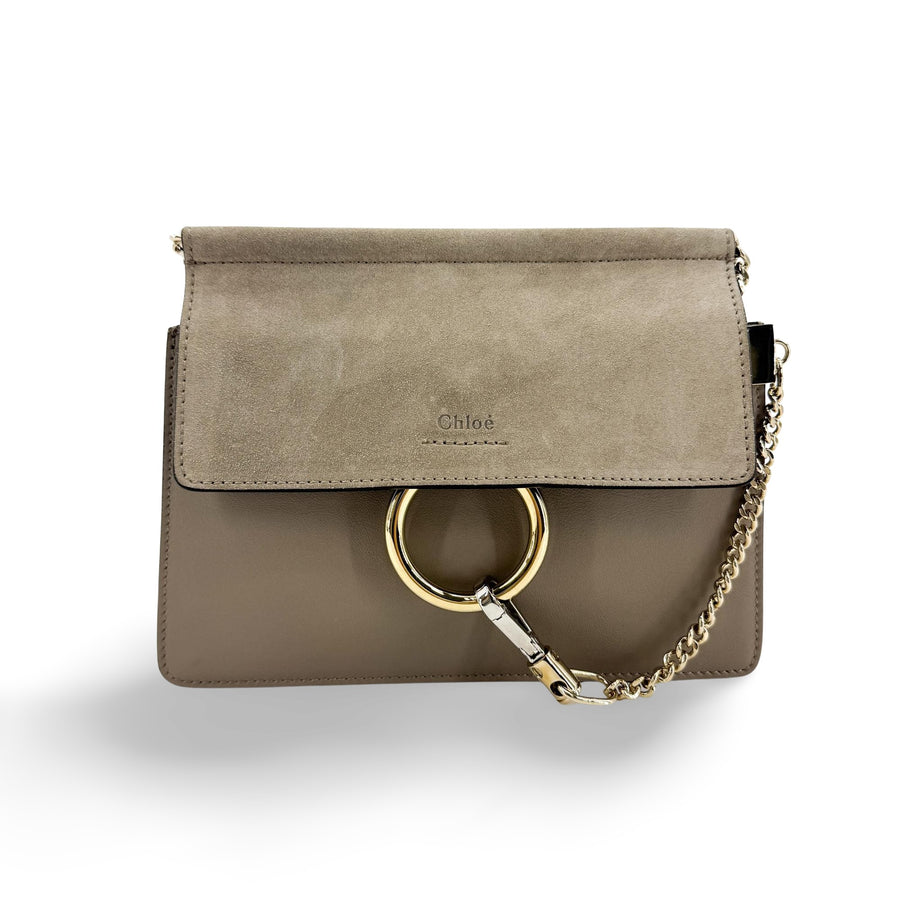 Chloe Faye Clutch Leather And Suede Beige Calfskin