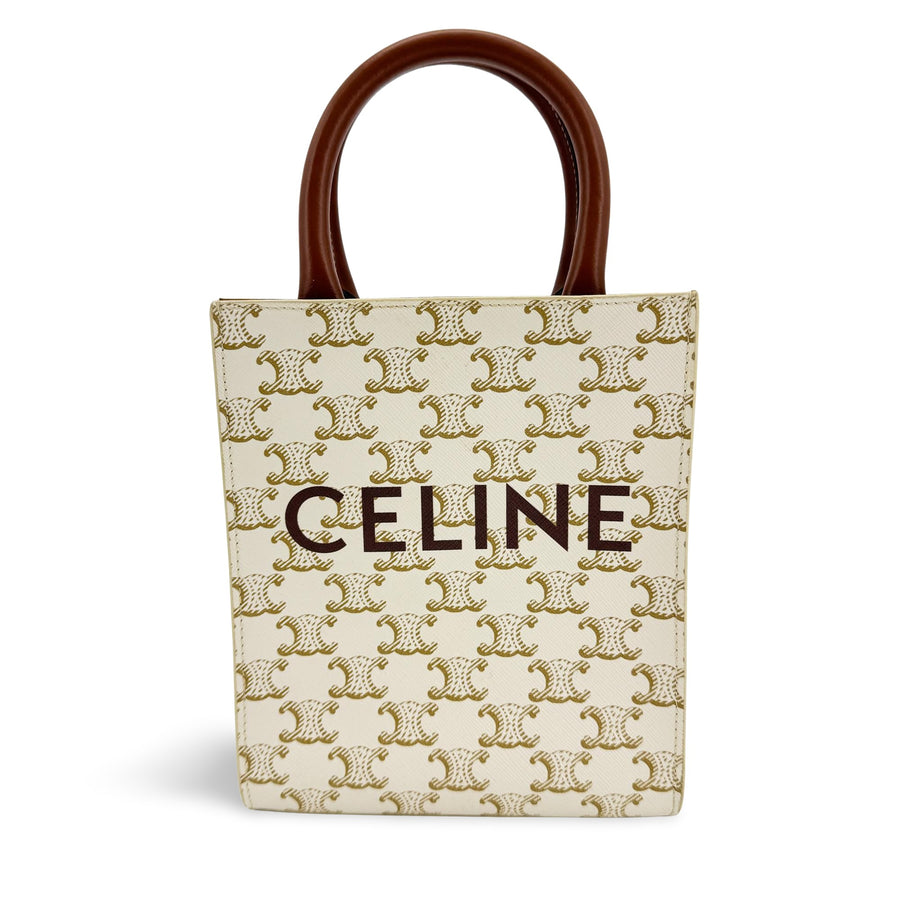Celine Vertical Cabas Triomphe Coated Canvas White Bag